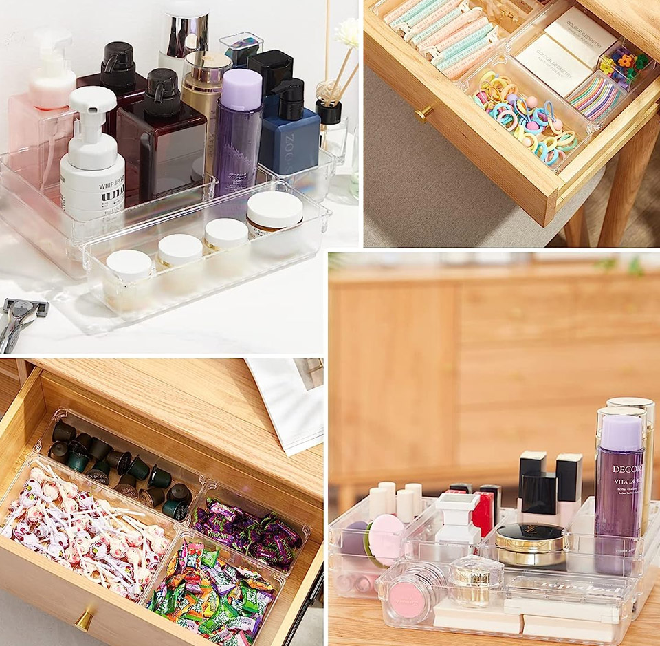 InnoGear 9 Pcs Drawer Organisers - Drawer Dividers - Clear Plastic Storage Boxes