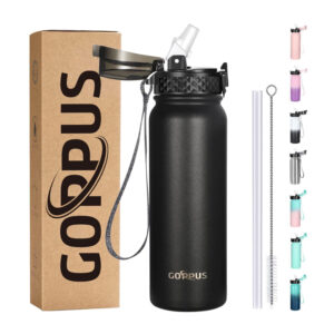 GOPPUS Insulated Stainless Steel Sports Water Bottle with Straw