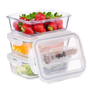 Igluu Meal Prep Glass Containers with Cutlery Lid - (3 Pack)